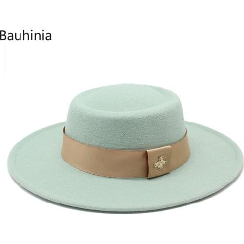 Bauhinia Fedoras Hat For Men Women 8.5CM Brim French Elegance Autumn Winter Felt Top Jazz Cap With Bee Ribbon
