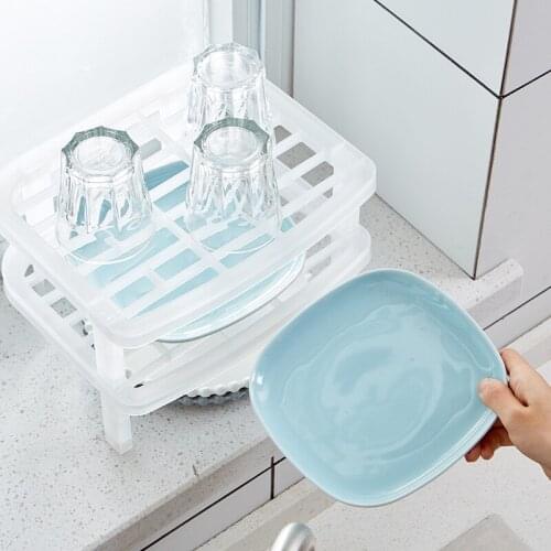 Stackable Kitchen Tableware White Plastic Cabinets Dish Storage Racks Drawers Organizing Tray Containers