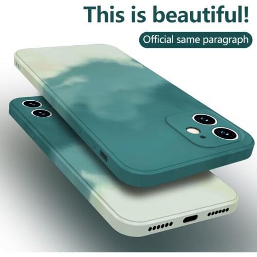 Ultra-thin Watercolor Square Liquid Silicone Phone Case For iPhone 12 11 Pro Max SE XSmax XR X 8 7 Plus Luxury Cute Soft Cover