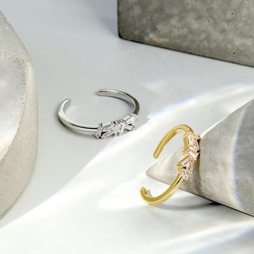 Europe & American original s925 silver irregular inlaid geometric zirconia open ring for women Party & birthday DIY jewelry gift