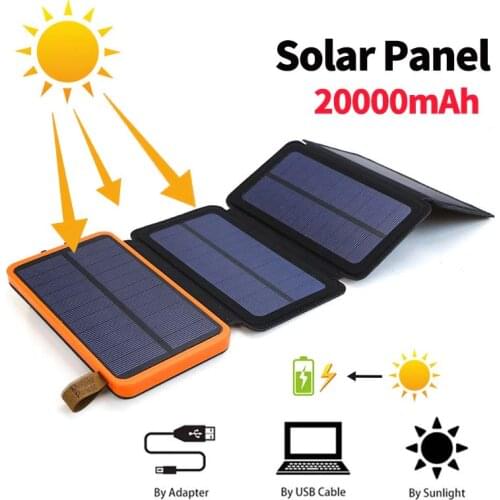 20000mAh Waterproof Solar Power Bank Outdoor Camping Portable Folding Solar Panels 5V 2A USB Output Device Sun Power For Phone