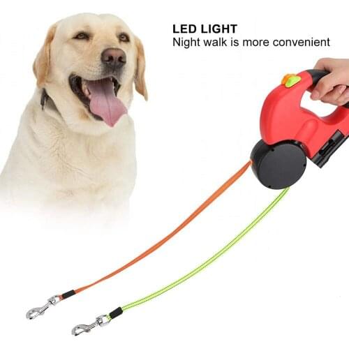 Retractable Pet Walking Lead Dual Headed Leash Dog For Dogs Cats Rabbits Duty Traction Adjustable 360 Degree Nylon 2 Colllars
