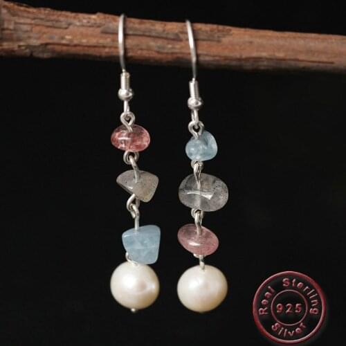 Amxiu Irregular Natural Stones Freshwater Pearl Earrings 925 Sterling Silver Earrings Bead Drop Earrings For Women Girls Jewelry