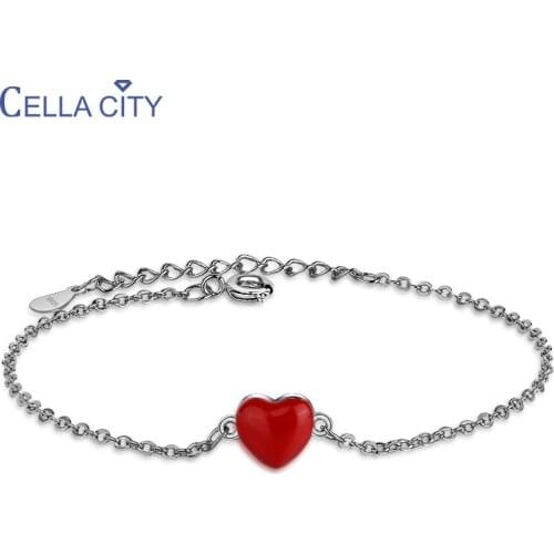 Cellacity Classical Red Heart Bracelet for Women Simple Silver 925 Jewelry Dating Gift for Girl Fashion Fine Jewelry Wholesale