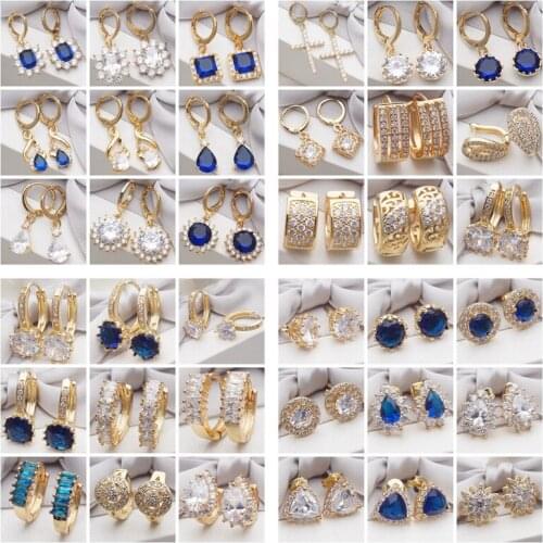 10 Pairs/lot Wholesale Fashion Gold Color Earings Round AAA CZ Crystal Delicate Earrings for Women Birthday Gifts Jewelry