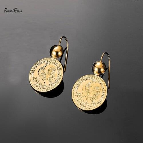 2020 New Hit Copper 10 Franc Coins Drop Dangle Earrings for Women Pendant Earring Party Jewelry Womens Vintage Ethnic Earrings