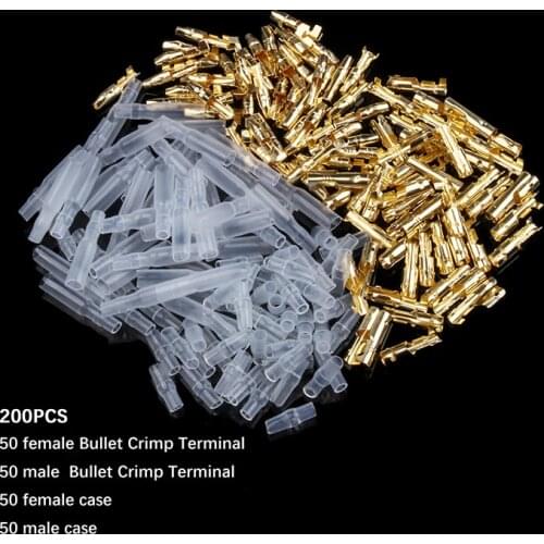 50Set/200PCS 3.9mm Male&Female Bullet Crimping Terminals Motorcycle Connector Terminals Socket with Insulator Sleeve Cover