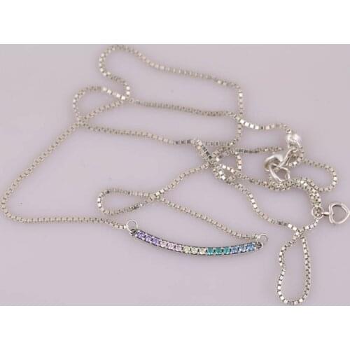 65cm S925 Silver Necklace For Women Multi-Colored Curved Bar Necklace Silver Girl Fashhion Choker fit Lady Jewelry