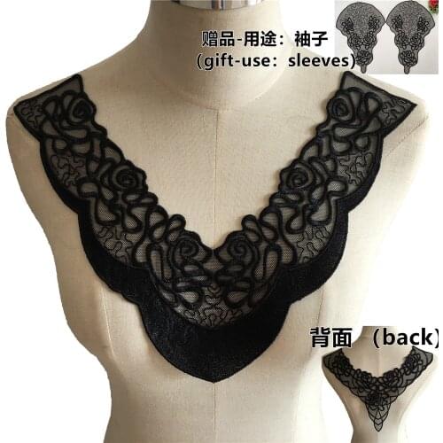 Black Embroidered Collar Venetian Organza Floral Embroidery Appliqué Lace Neckline Decoration Clothing Accessories Scrapbooking