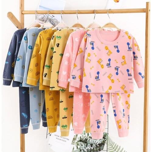 Childrens Pajamas For Girls Full Sleeve Cotton Set Top+Pants 2pcs Autumn Winter Sleepwear Pyjamas Kids Boy Clothes 4 6 8 10 12T