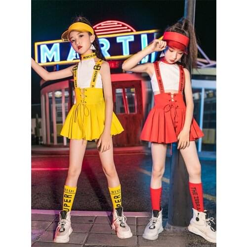Kids Jazz Dance Costume Hiphop Dresses For Girls Stage Performance Cheerleader Costumes Holograph Top+Skirt Set 110-170CM