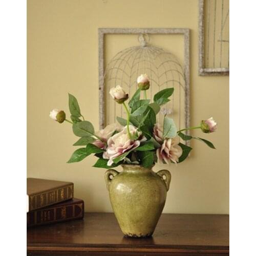 Coffee table simulation flower artificial flower floral suit five spur new camellia + green vase over the United States recommen