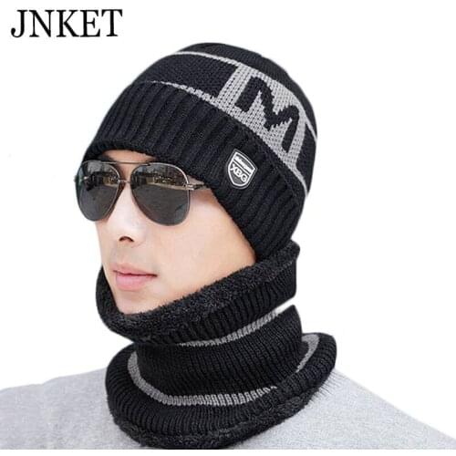 JNKET Winter Hats Neck Warmer Knitted Hat Sets Adult Beanies Hat Fleece Lining Skullcap Scarf Elastic Knitted Cap Gorras Bonnet