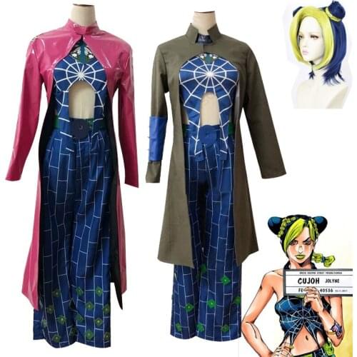 Anime JoJos Bizarre Adventure Jolyne Cujoh Cosplay Costumes Red Outfit Green Uniform Set Women Men Halloween Carnival Party