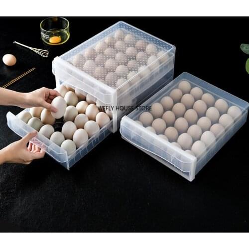 Kitchen refrigerator egg box double drawer egg box egg rack transparent anti-collision plastic egg box