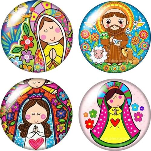 Maria Faith Blessed God 10pcs mixed 12mm/16mm/18mm/25mm Round photo glass cabochon demo flat back Making findings ZB0952