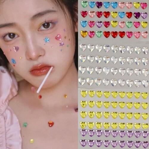 Multicolor Love Heart Diamond Face Eyebrow Stickers 3D Gems Crystal Acrylic Sticker Self Adhesive New Nail Decoration Rhinestone