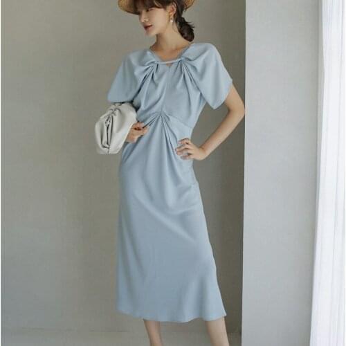Fashion Designer Temperament Simple Neckline Twist Ring Long Dress Womens Summer Elegant Dresses