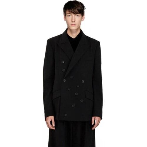 Mens casual suit jacket irregular deconstruction multi button worsted casual suit black jacket jacket