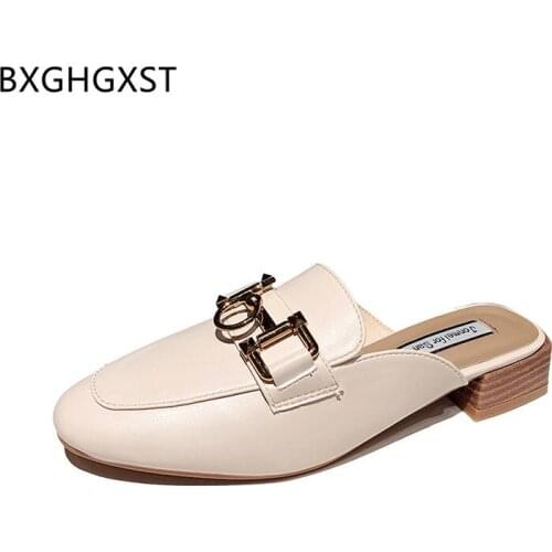 Black Mules Black Shoes for Women Low Heels Block Heels Round Toe Luxury Designer Shoes for Woman 2021 Leather Shoes Women