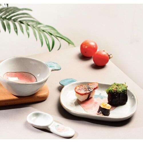 Cartoon Dinner Plate Set Ceramic Kitchen Plate Breakfast Tableware Set Dishes Spoon Desert Rice Nut Salad Noodles Bowl Soup