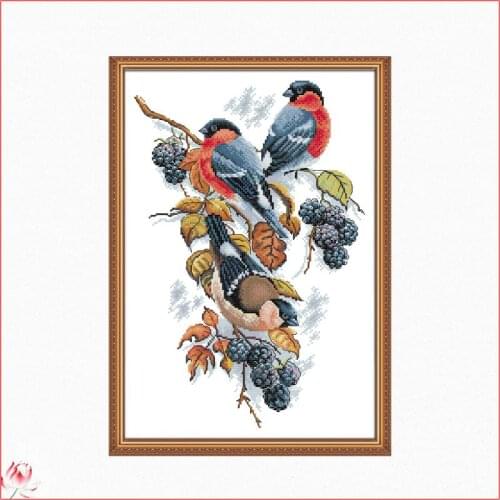 Red Bellies Magpies And Blackberries Cross Stitch Kits Ecological Cotton Stamped Printed 14 11CT DIY Easy to Use Home Decor