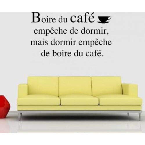 Stickers French Citation Boire du cafe Vinyl Wall Mural Wallpaper Decals Art for Living Room Home Decor House Decoration DD0255