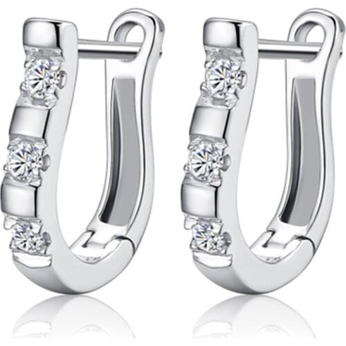 New Fashion 925 Sterling Silver Earrings U Shape Stud Earrings for Women White Cubic Zircon Earrings Best Friends Gift