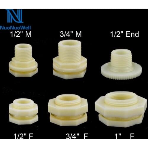 NuoNuoWell 2PCS Water Tank ABS Bulkhead Pipe Joints 1/2" 3/4" 1" Fish Tank Aquarium Inlet Outlet Adaptor End Cap Leak-Proof