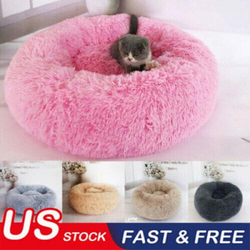 Solid Color Pet Dog Cat Calming Bed Round Nest Warm Soft Plush Comfortable for Sleeping Dog Beds Mats