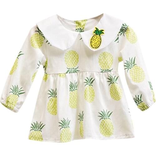 Autumn Casual Baby Girls Dresses Pineapple Print Cotton Long Sleeve Dress Kids Toddler Pageant Dresses