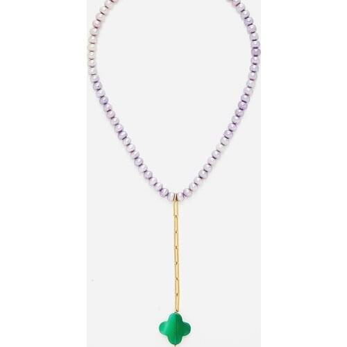 Bohemian fashion green pendant necklace punk imitation pearl beaded collares for women wild charm jewelry wholesale
