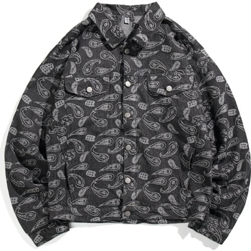 Cashew Printed Denim Jacket Men Spring Oversized Cotton Cowboy Outerwear Fashion Harajuku Plus Size 5XL Jean Coat Clothing Male