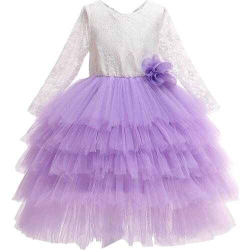 Middle Sleeve Kids Dresses for Girls Flower Party Christmas Formal Cake Dress Girl Back Cutout Gown Infant Children Clothes