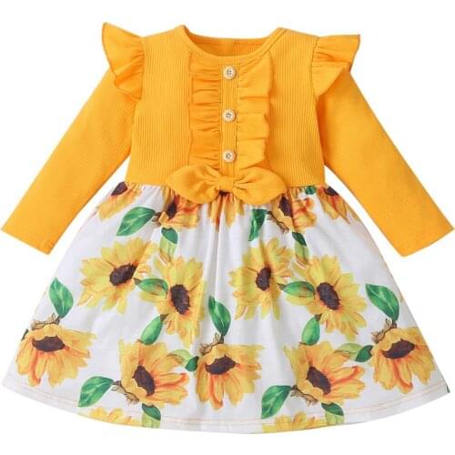 Baby girl dress 2-6 years old cotton spring and autumn long-sleeved dress flower print dress girl dress girl princess dress