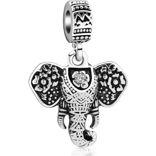 5PCS New Classical Antique Silver Color Elephant Beaded Animal Alloy Charms Fit DIY European Bracelet Women Men Jewelry Making