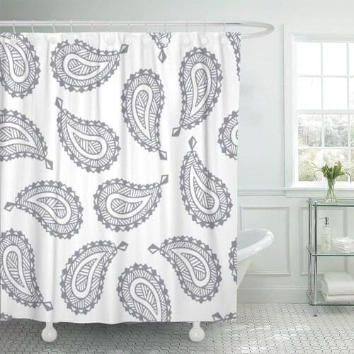 Blue Abstract of Beautiful Paisley Cucumbers on White Turkish Indian Persian Asian Shower Curtain Waterproof Polyester 72 x 72