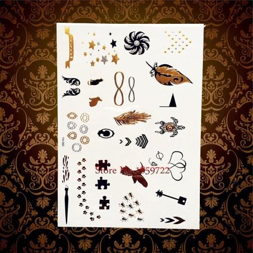 1PC Gold Flash Water Transfer Removable Temporary Tattoo Stickers For Women Child HYH060 Diamonds School Designs Tattoo Adhesive