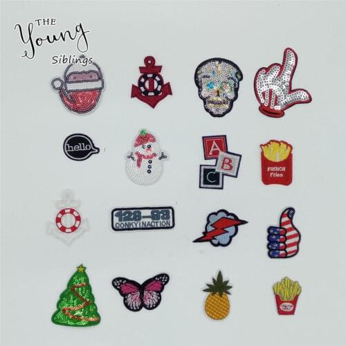 Mixture Kids Sequins Hot melt adhesive Applique Fabric Embroidery Badges DIY Clothing Craft Accessory Stripes patches C2180-C924