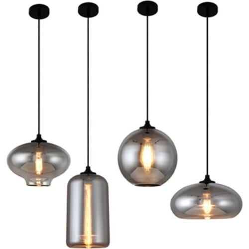 Modern Smoke Gray Glass Pendant Lights for Living Room Nordic Led Hanglamp Loft Industrial Hanging Lamp Home Decor Luminaire E27