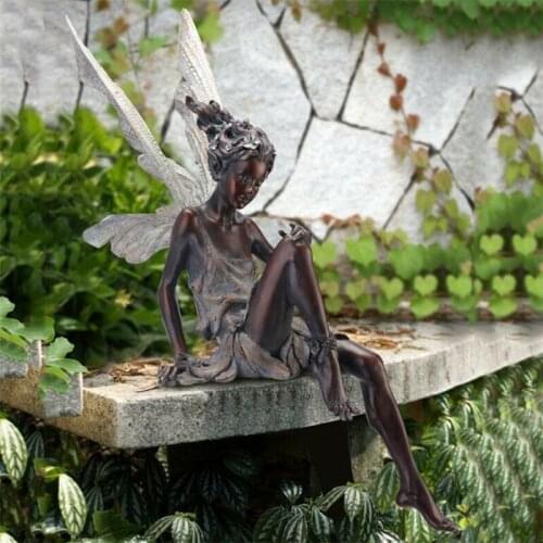 Resin Retro Sitting Fairy Statue Creative Landscaping Yard Handicrafts Home Garden Decoration Ornament Outdoor Sculpture Gifts