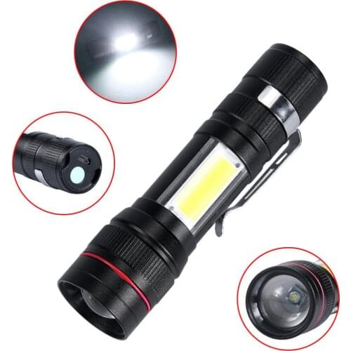 T140 Telescopic Focusing 500 Lumens T6 + Double Faced COB Aluminum Alloy Glare LED Flashlight with 3 Modes and USB Charge