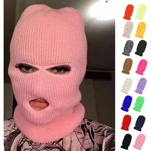 3 Hole Knitted Cotton Full Face Cover Warm Ski Knit Winter Balaclava Soft Lightweight Breathable Skin-Friendly Perfect Gift