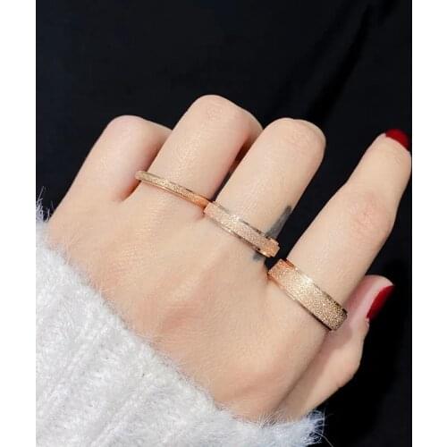 High Quality Fashion Simple Scrub Stainless Steel Women 's Rings Rose Gold Promise Engrave Engagement Wedding Ring Drop Shipping