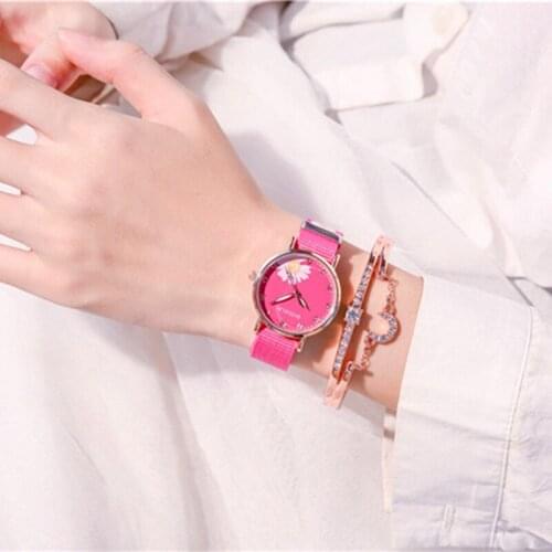 Nylon material strap female watch ins college style simple Korean version of ultra-thin small daisy dial quartz watch