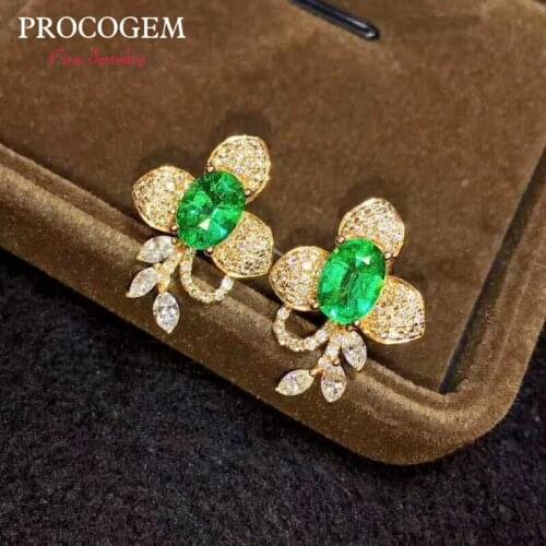 PROCOGEM Natural Emerald stud Earrings for Women Party 0.5ct Real Green gemstones Fine Jewelry Earring 925 Sterling Silver #799