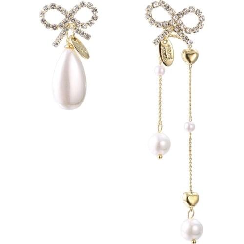 ONYSS New Earrings For Women 2021 Trend Pendants Bowknot Shape Luxury Zircon Pearl Accessories Jewelry Sets Earrings Fashion