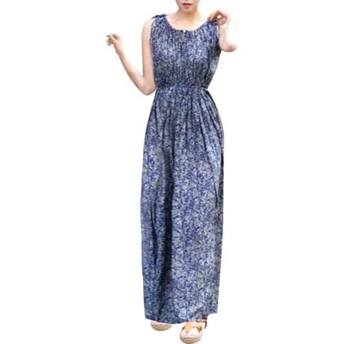 Womens Fashion Casual Sleeveless Hollow Out Floral Print High Waist Dress Vestido Robe Vestidos Elbise Jurken
