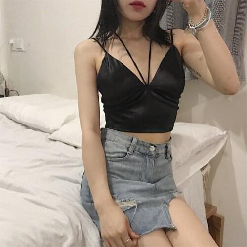 Women Sleeveless Nackless Vest Crop Top Ladies V-neck Strappy Tank Top Party Beach Casual Camis