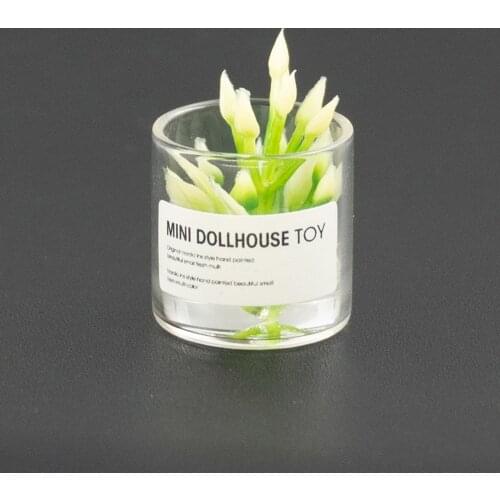1Pcs 1/12 Dollhouse Miniature Accessories Mini Glass Bottle Green Plants Model Simulation Toys for Doll House Decoration